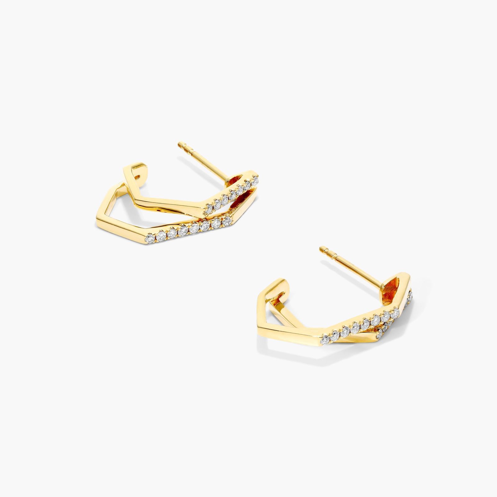 Geometric Dual Diamond Drop Earrings In 14K Yellow Gold By Brevani