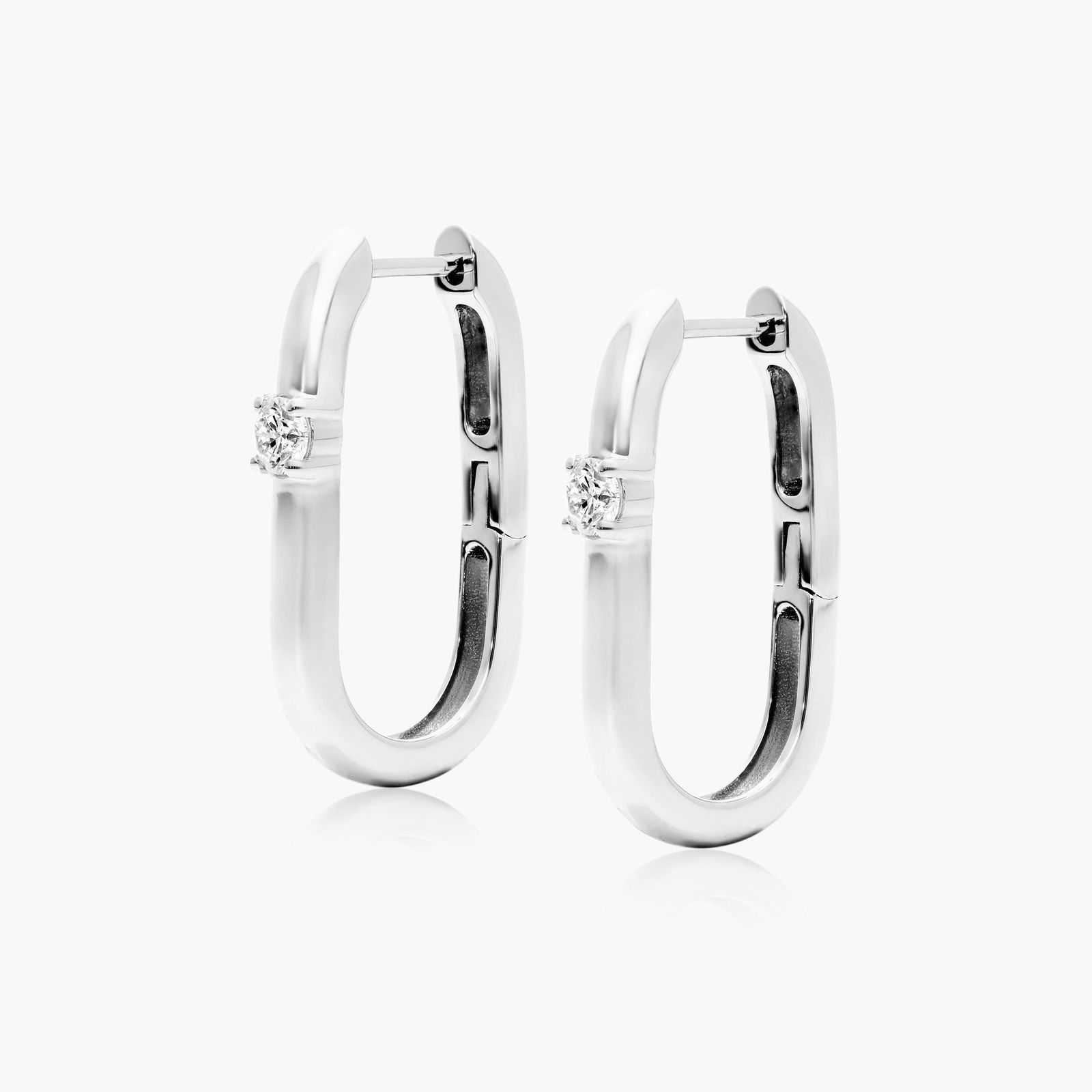 Single Diamond Hoop Earrings In 14K White Gold By Brevani