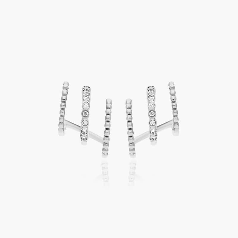 Bead Three in One Diamond Huggie Earrings In 14K White Gold By Brevani
