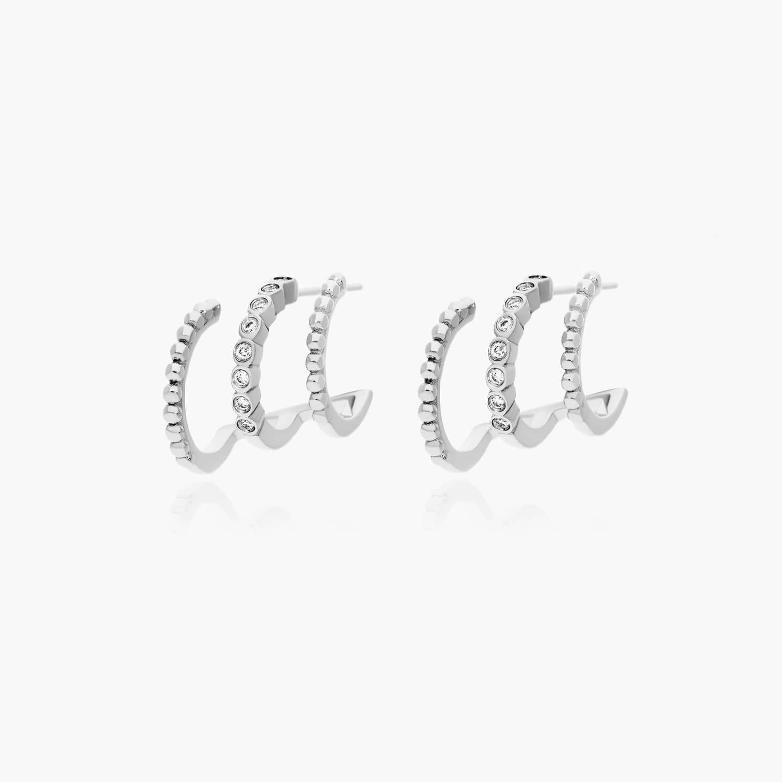 Bead Three in One Diamond Huggie Earrings In 14K White Gold By Brevani