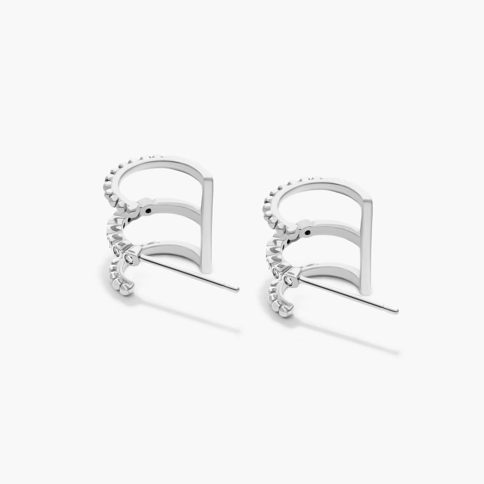 Bead Three in One Diamond Huggie Earrings In 14K White Gold By Brevani