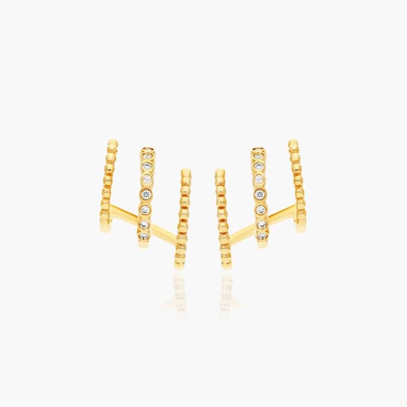 Bead Three in One Diamond Huggie Earrings In 14K Yellow Gold By Brevani