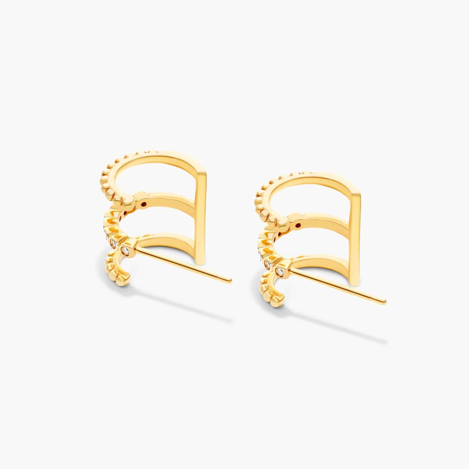 Bead Three in One Diamond Huggie Earrings In 14K Yellow Gold By Brevani