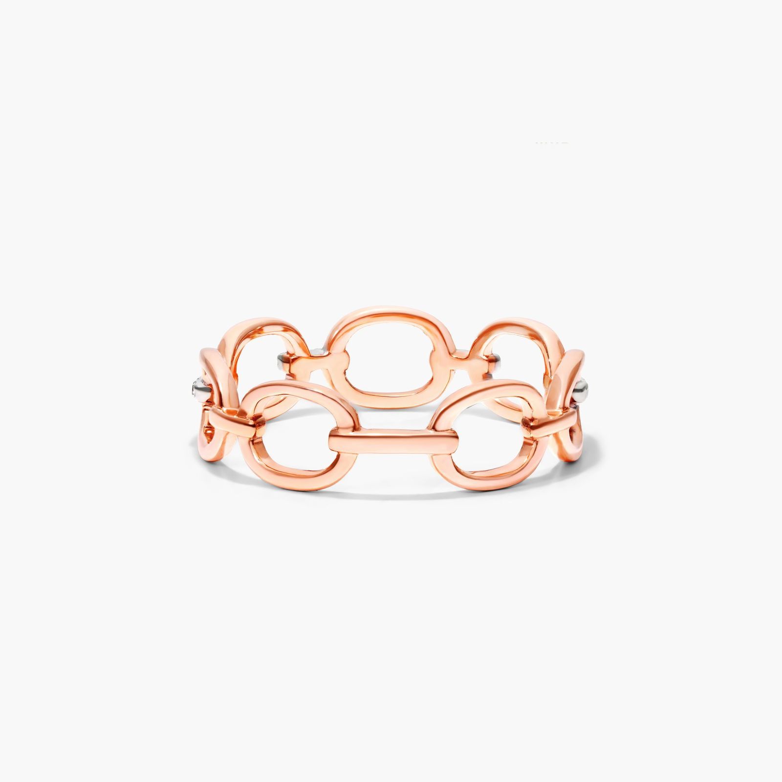 Oval Link Dash Diamond Ring In 14K Rose Gold
