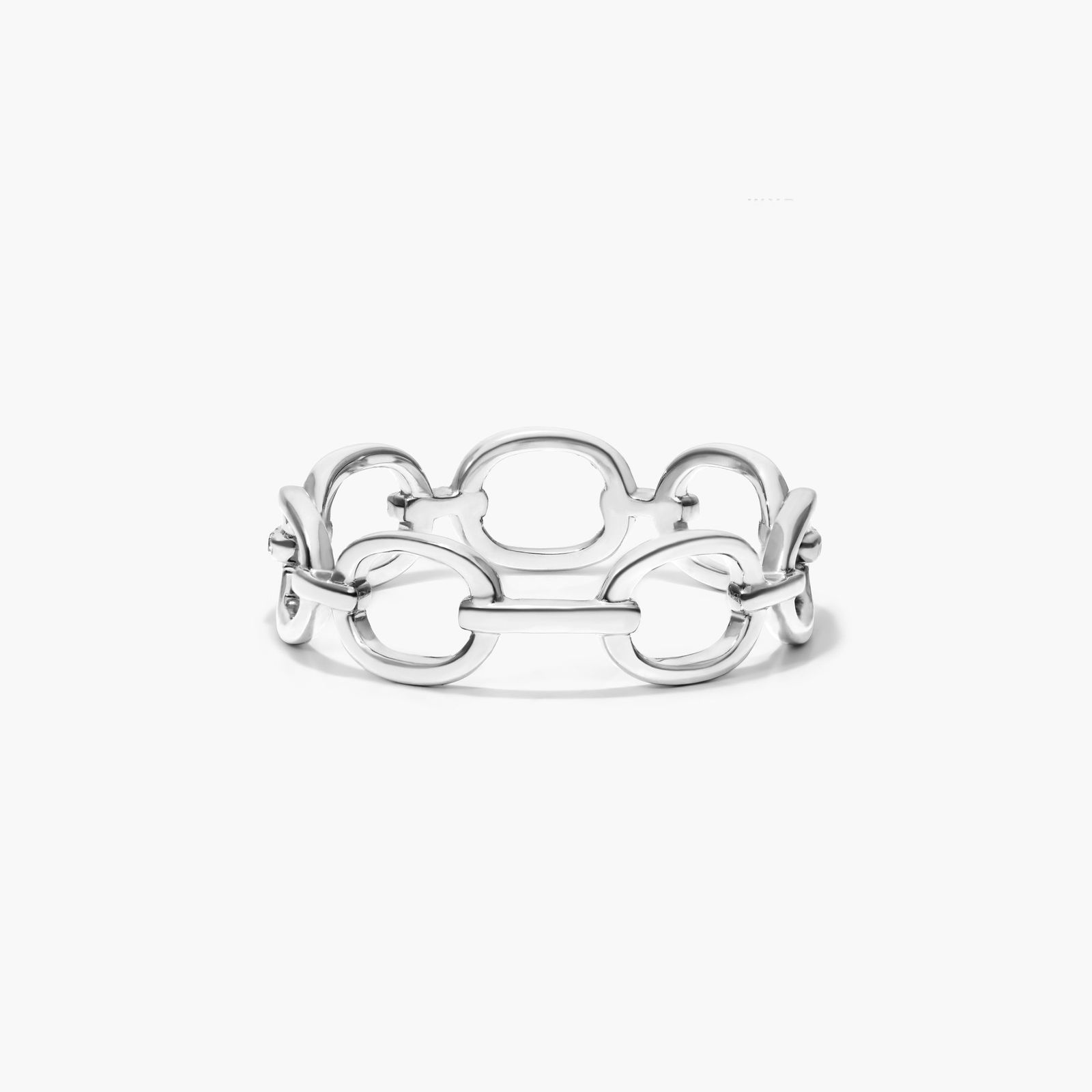 Oval Link Dash Diamond Ring In 14K White Gold