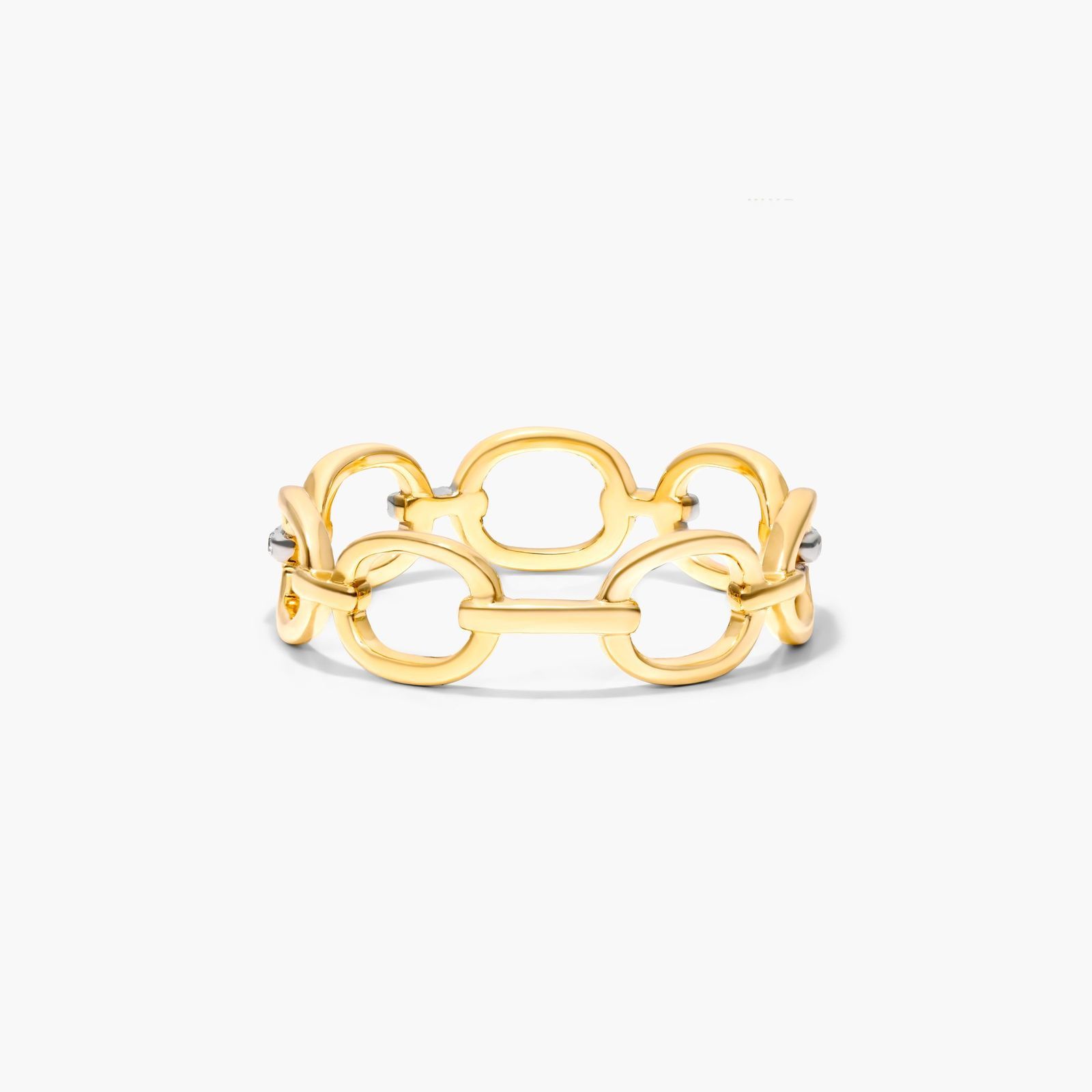 Oval Link Dash Diamond Ring In 14K Yellow Gold