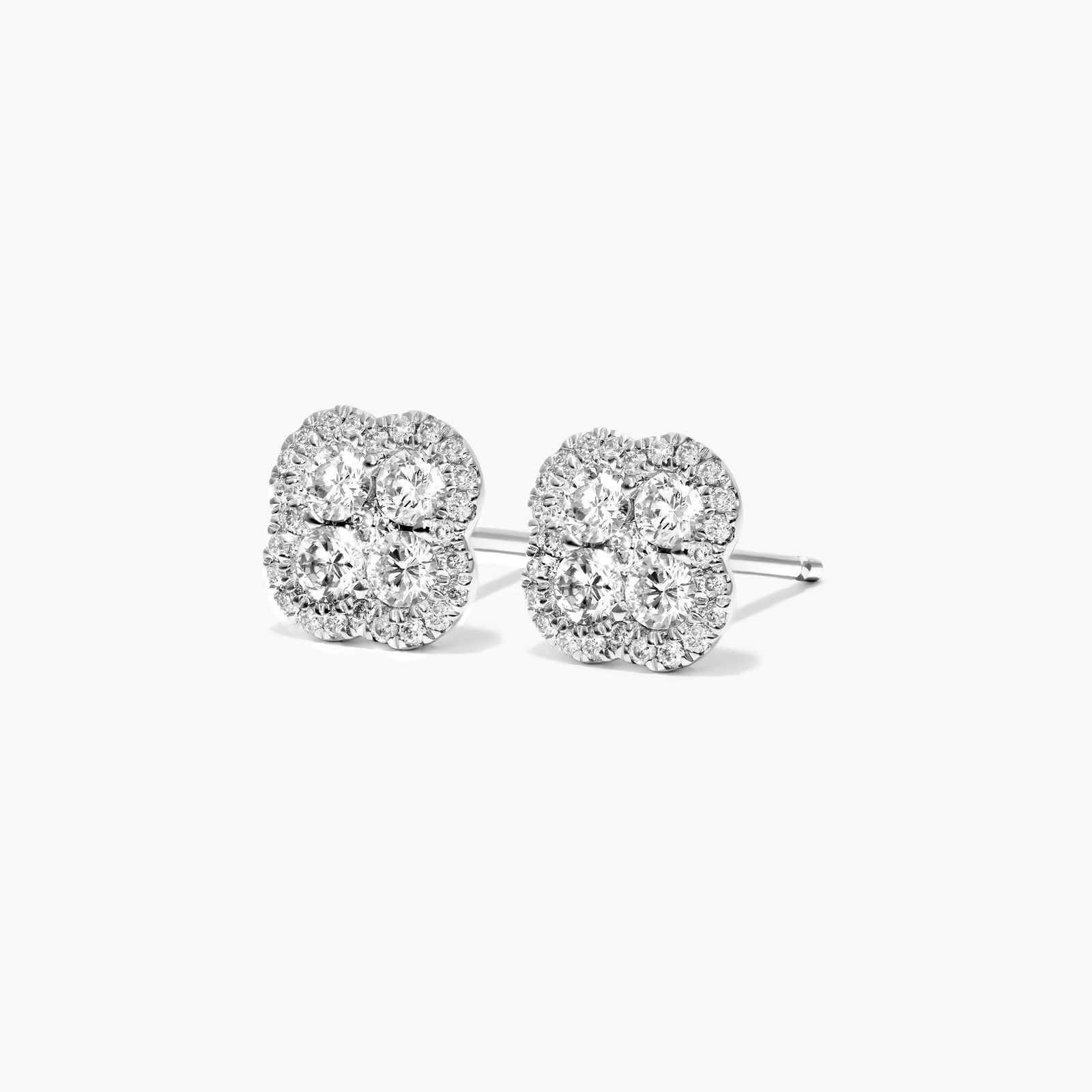 Clover Cluster Diamond Earrings In 14K White Gold