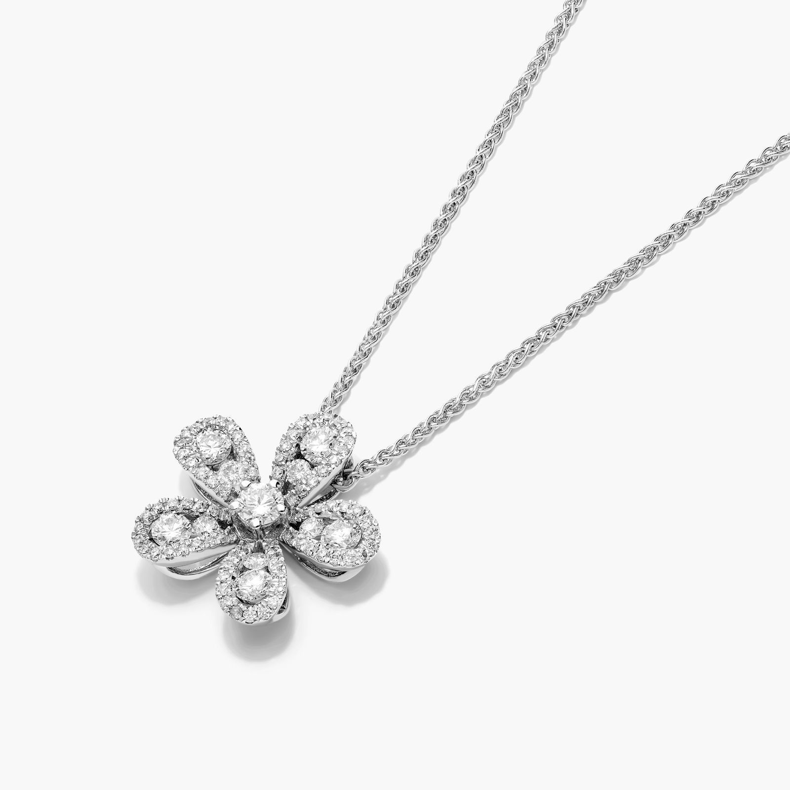 Jasmine Flower Diamond Pendant In 14K White Gold
