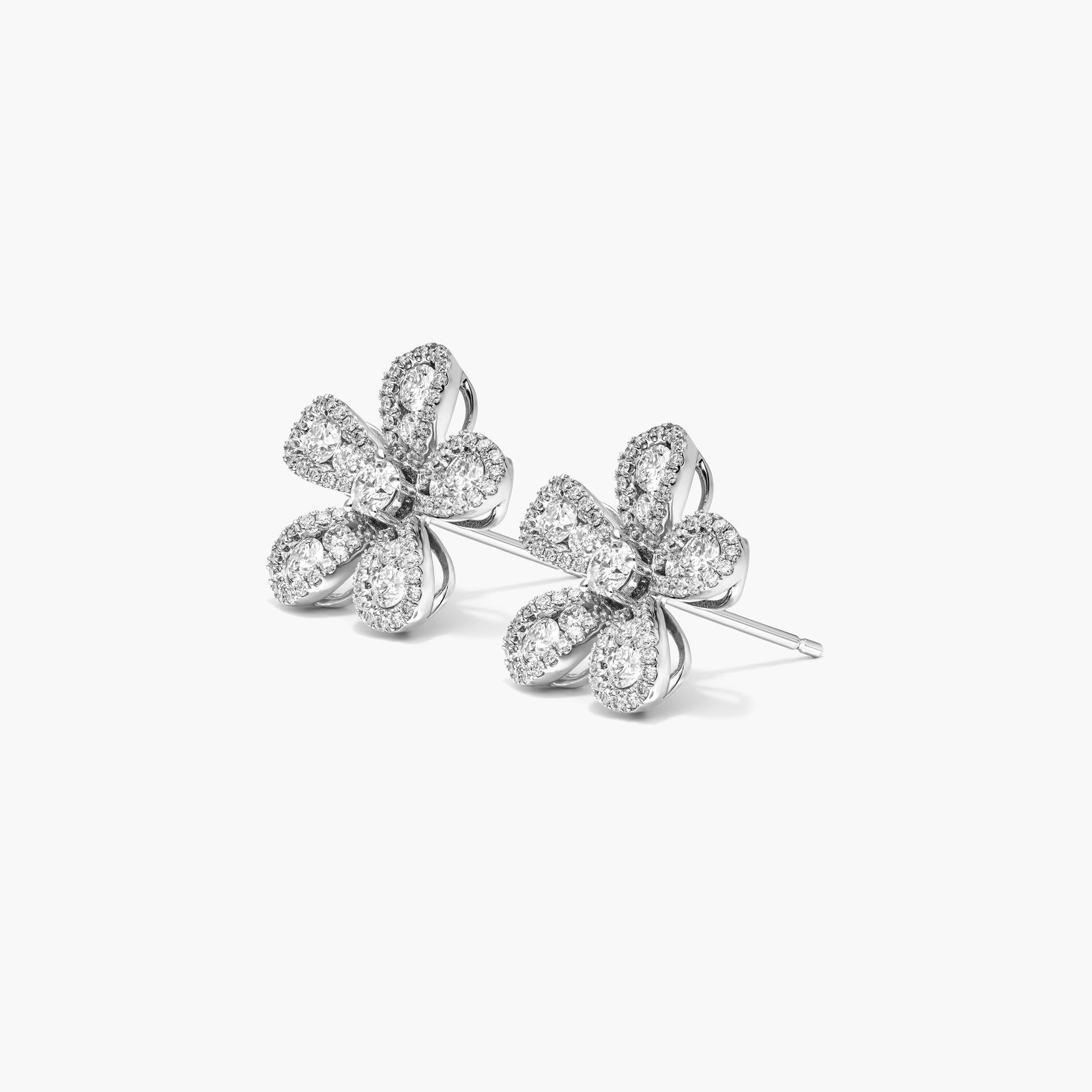 Jasmine Flower Diamond Stud Earrings In 14K White Gold