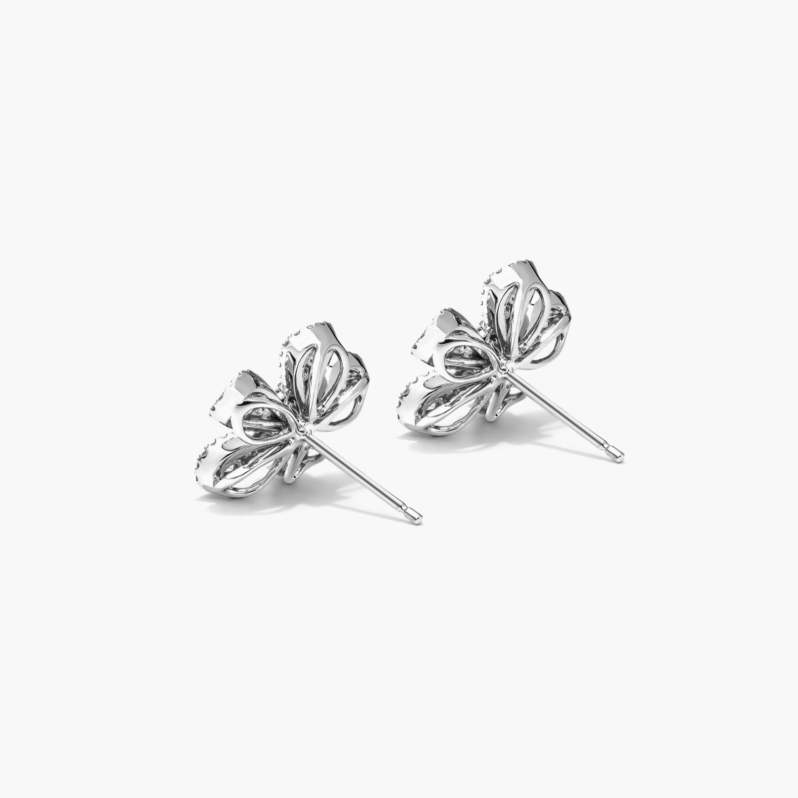 Jasmine Flower Diamond Stud Earrings In 14K White Gold