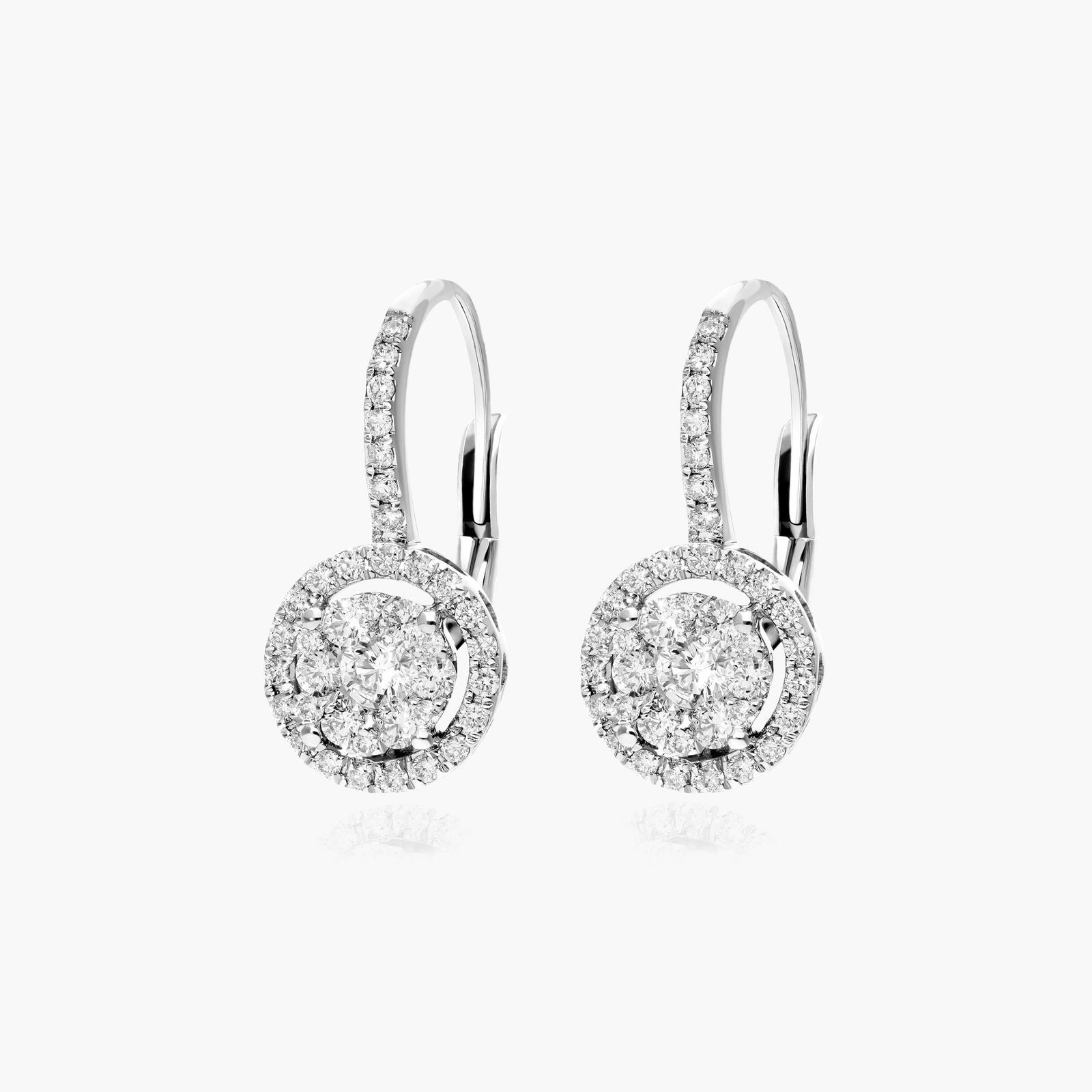 Composite Leverback Earrings With Round Diamonds In 14K White Gold