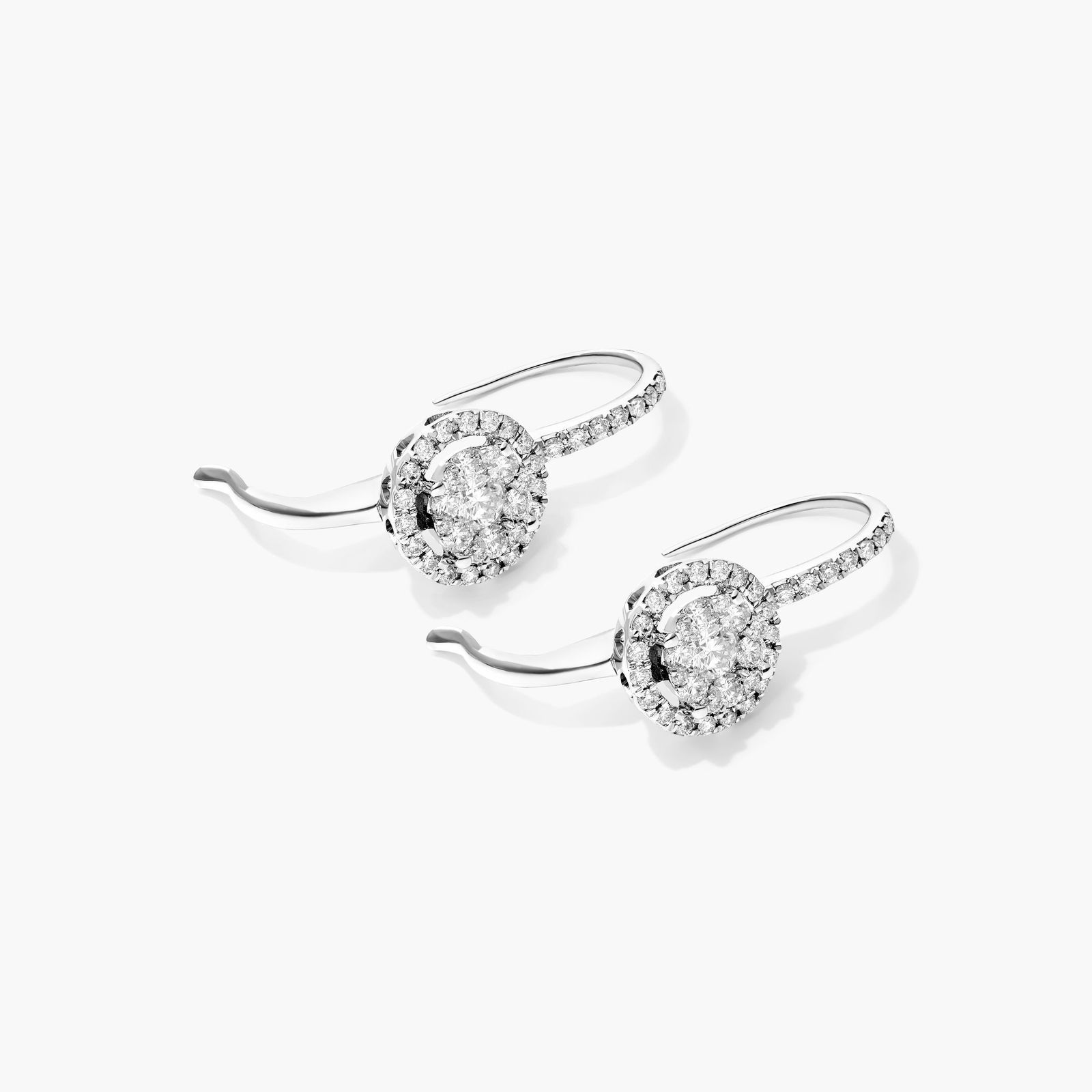 Composite Leverback Earrings With Round Diamonds In 14K White Gold