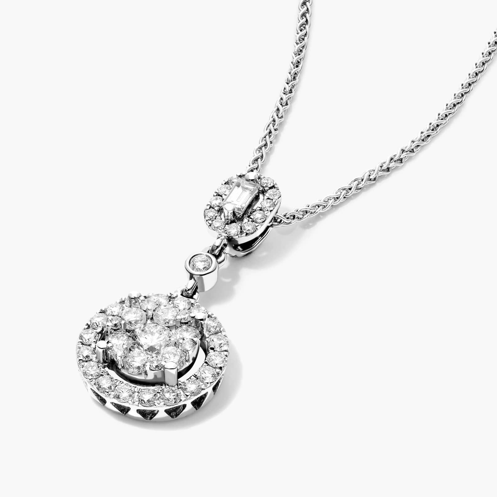 Round Composite Diamond Necklace In 14K White Gold