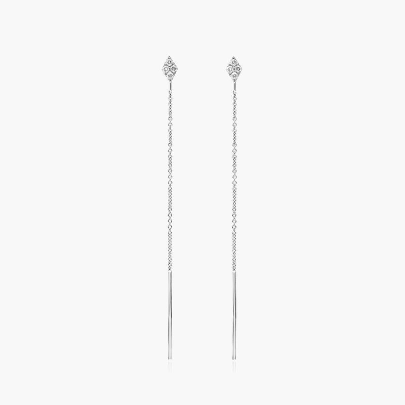 Kite Diamond Threader Earrings In 14K White Gold