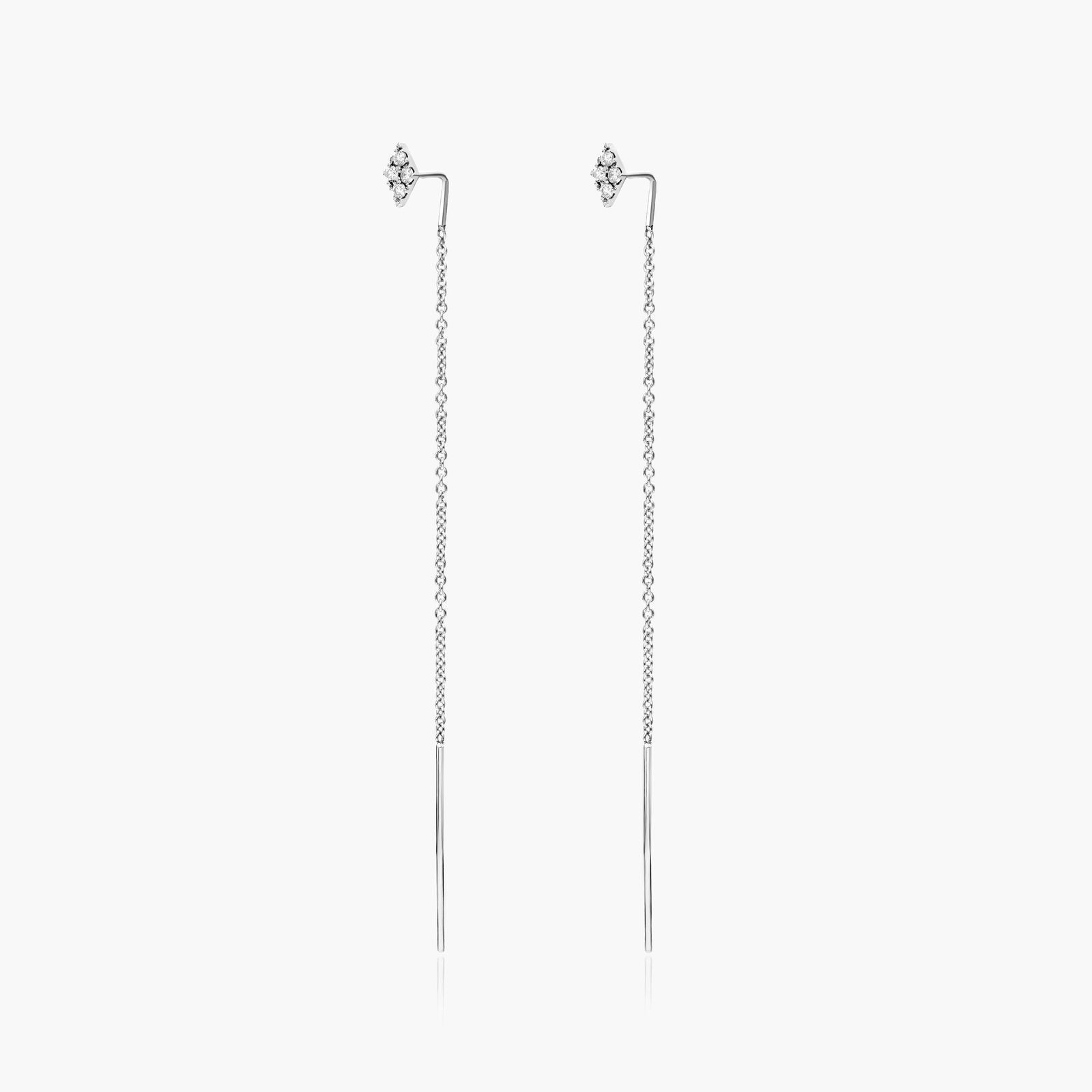 Kite Diamond Threader Earrings In 14K White Gold