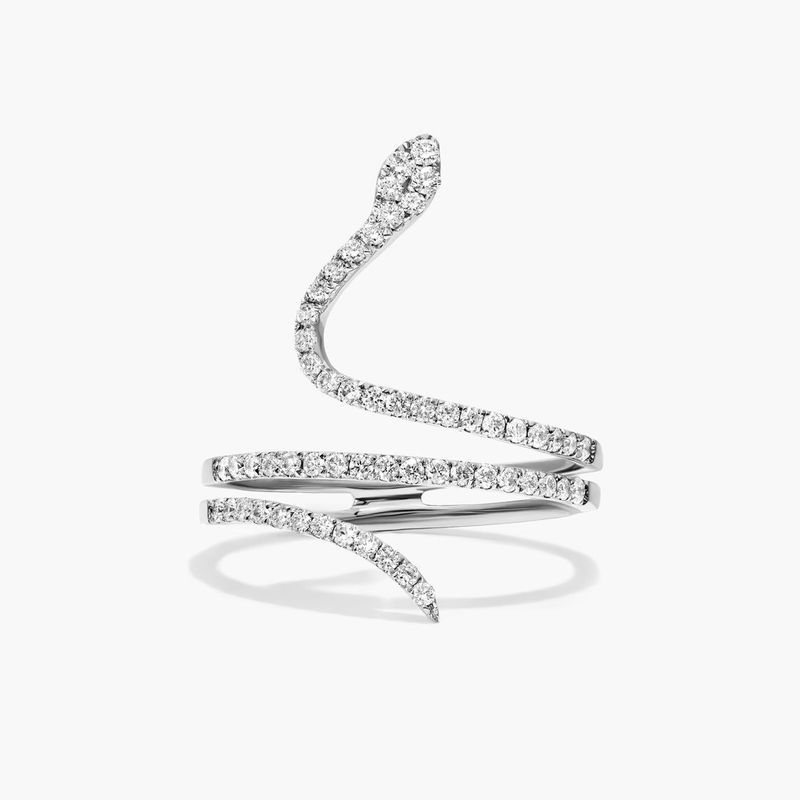 Snake Diamond Ring In 14K White Gold