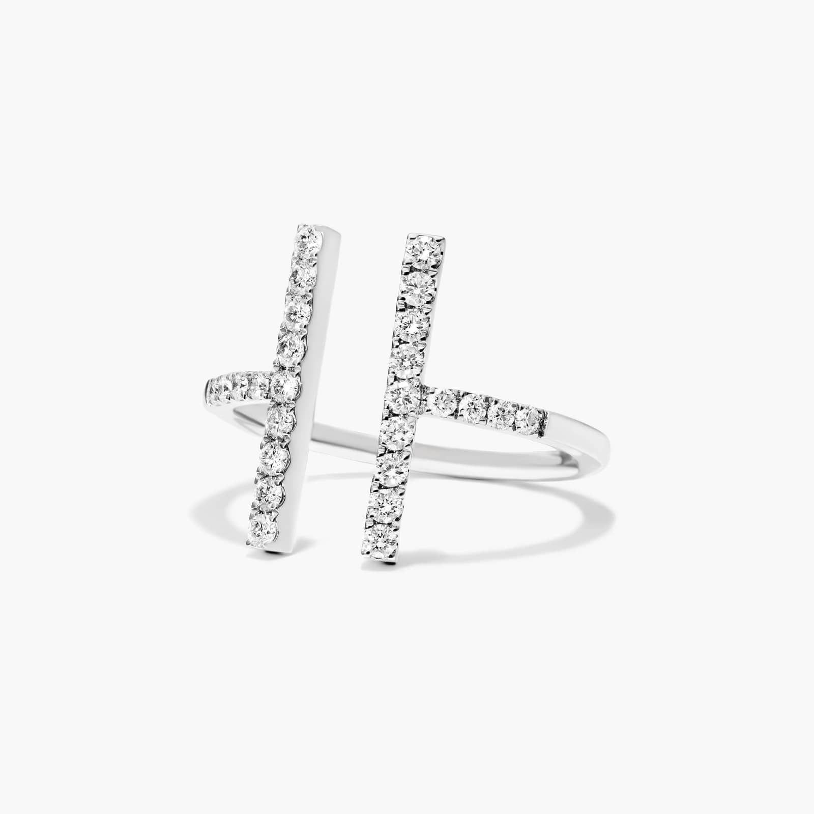 Staple Diamond Ring In 14K White Gold