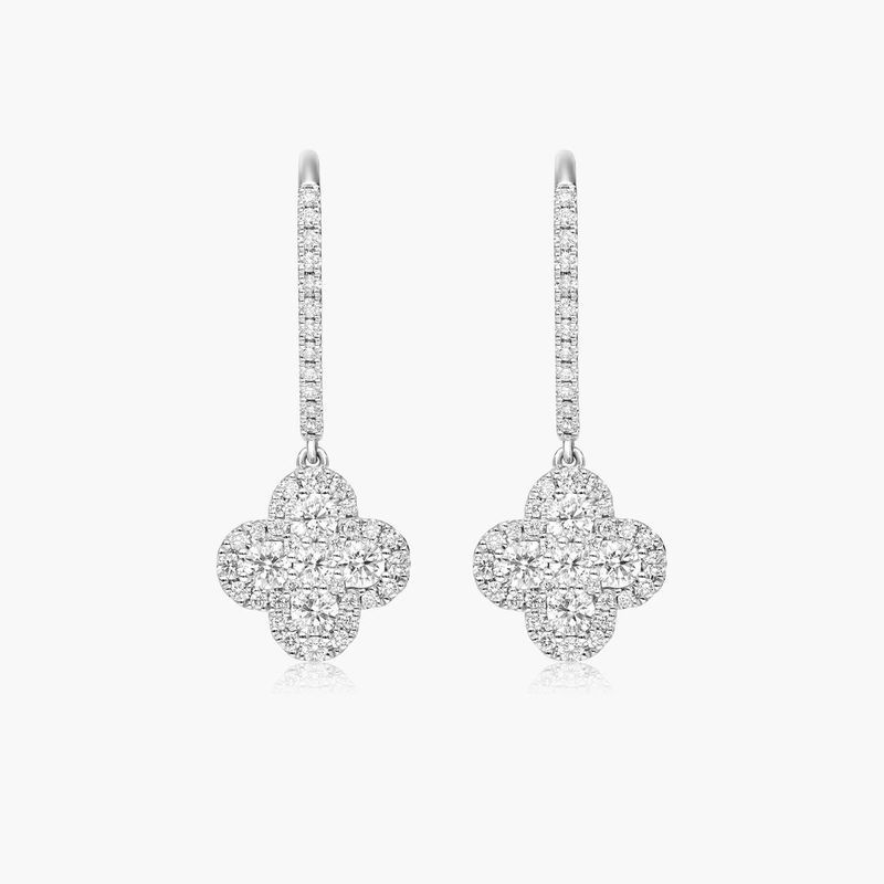 Clover Leverback Earrings With Lab-Grown Diamonds In 14K White Gold