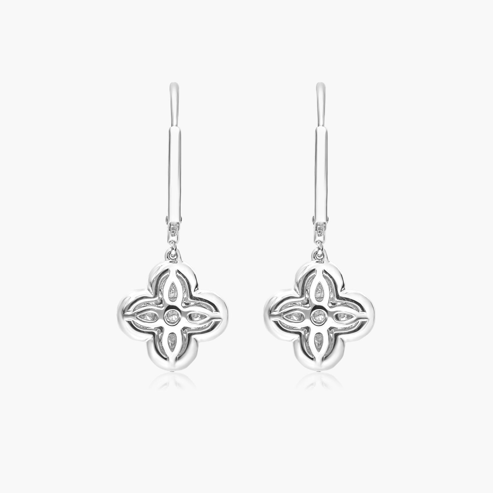 Clover Leverback Earrings With Lab-Grown Diamonds In 14K White Gold