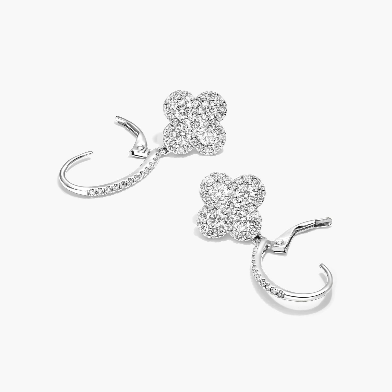 Clover Leverback Earrings With Lab-Grown Diamonds In 14K White Gold