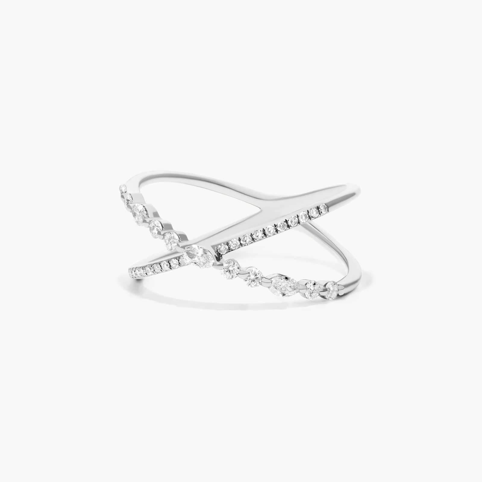 Intersecting Diamond Ring In 14K White Gold