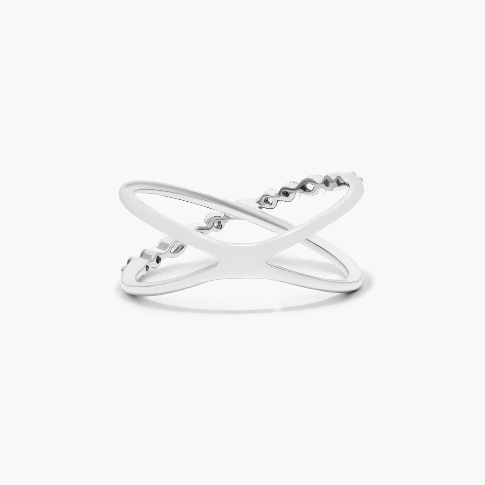 Intersecting Diamond Ring In 14K White Gold