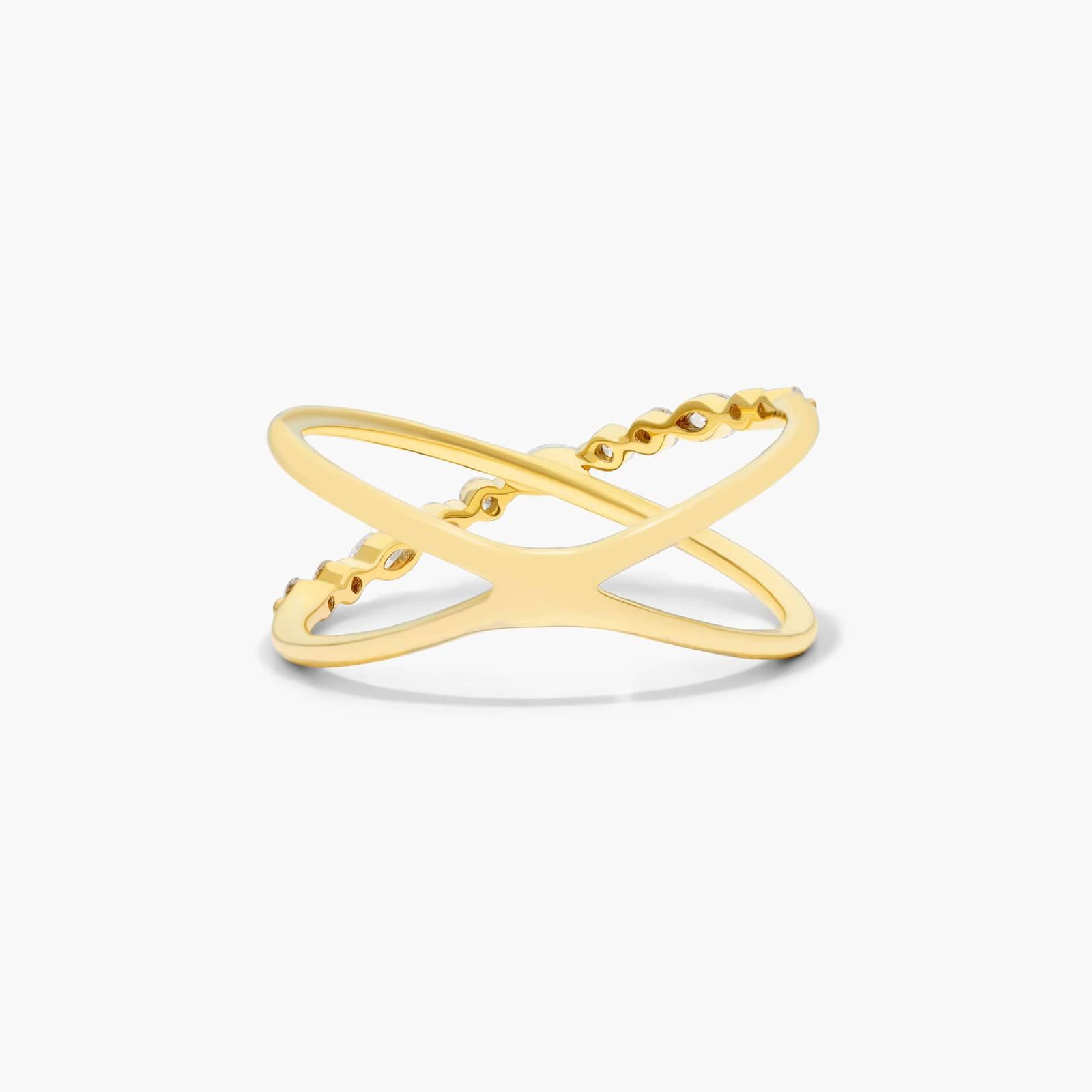 Intersecting Diamond Ring In 14K Yellow Gold
