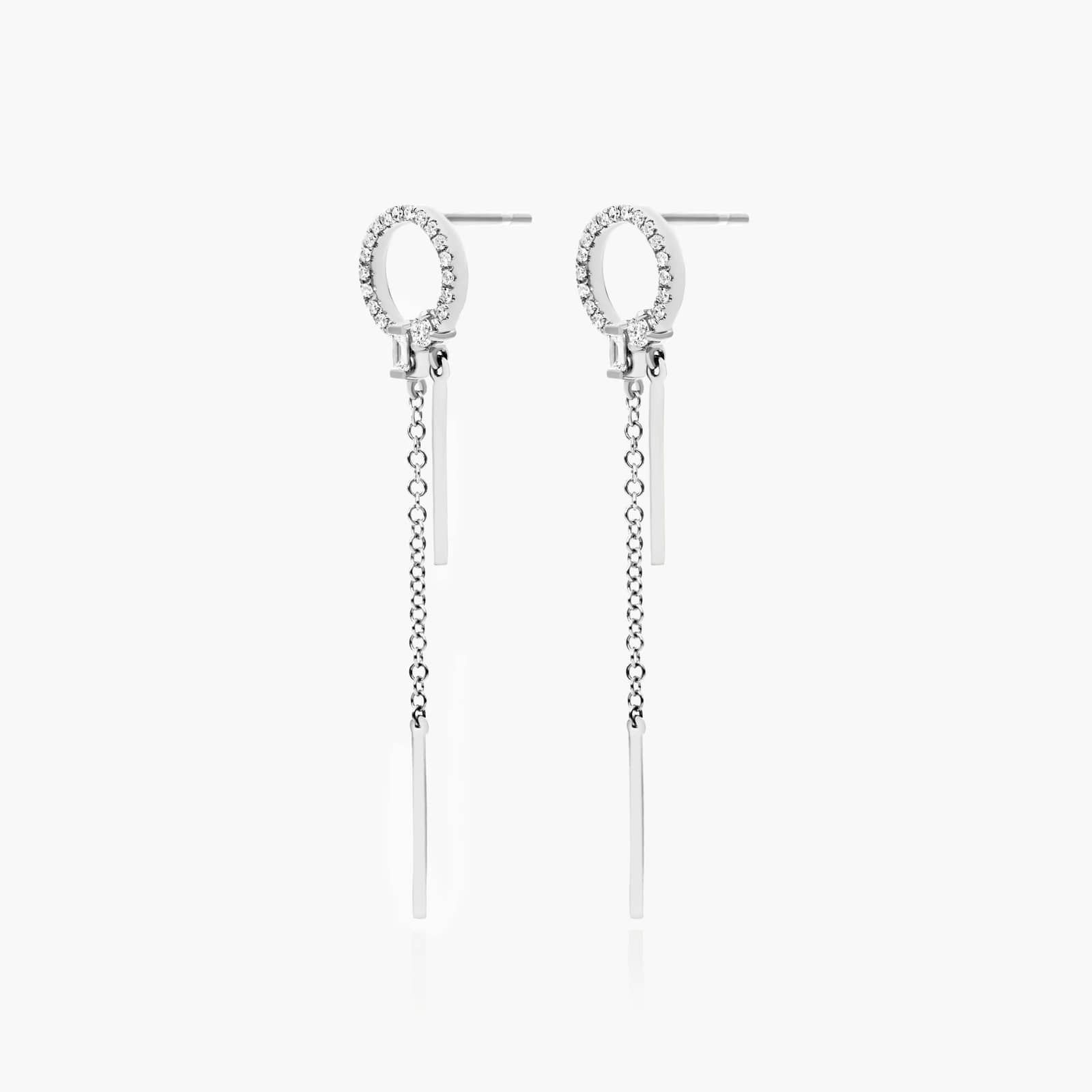 Circle Bar Diamond Drop Earrings In 14K White Gold