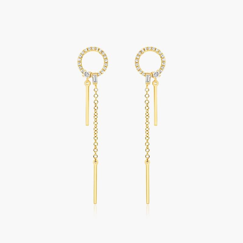 Circle Bar Diamond Drop Earrings In 14K Yellow Gold