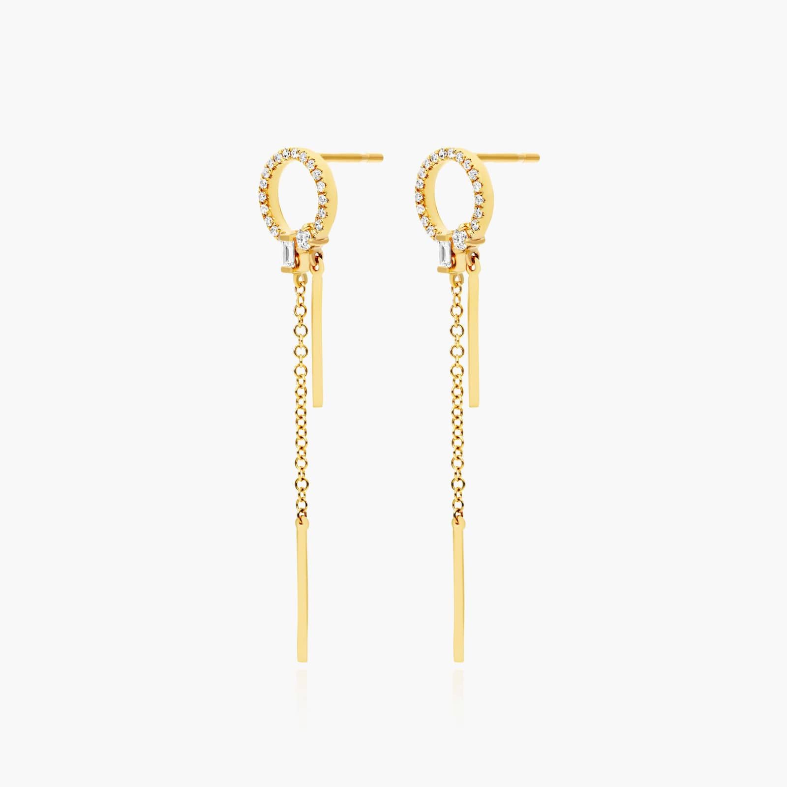 Circle Bar Diamond Drop Earrings In 14K Yellow Gold