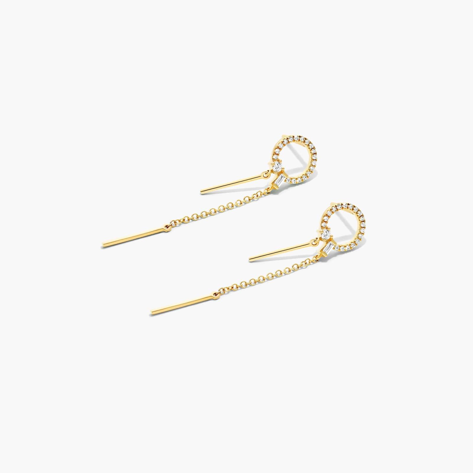 Circle Bar Diamond Drop Earrings In 14K Yellow Gold