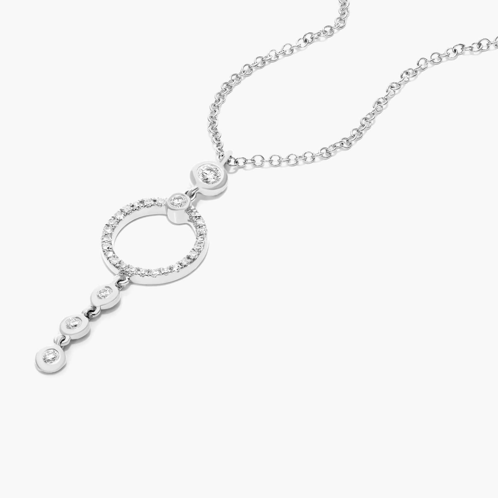 Circle & Bezel Diamond Necklace In 14K White Gold