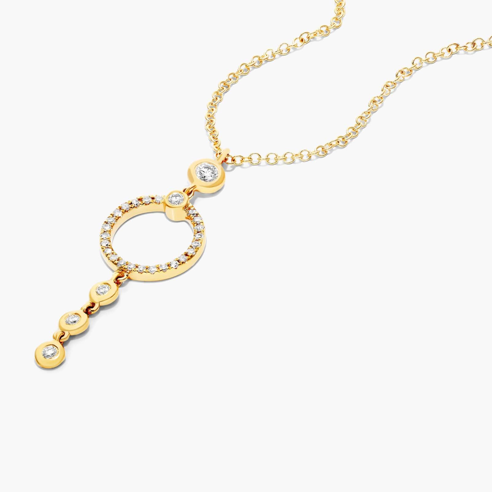 Circle & Bezel Diamond Necklace In 14K Yellow Gold