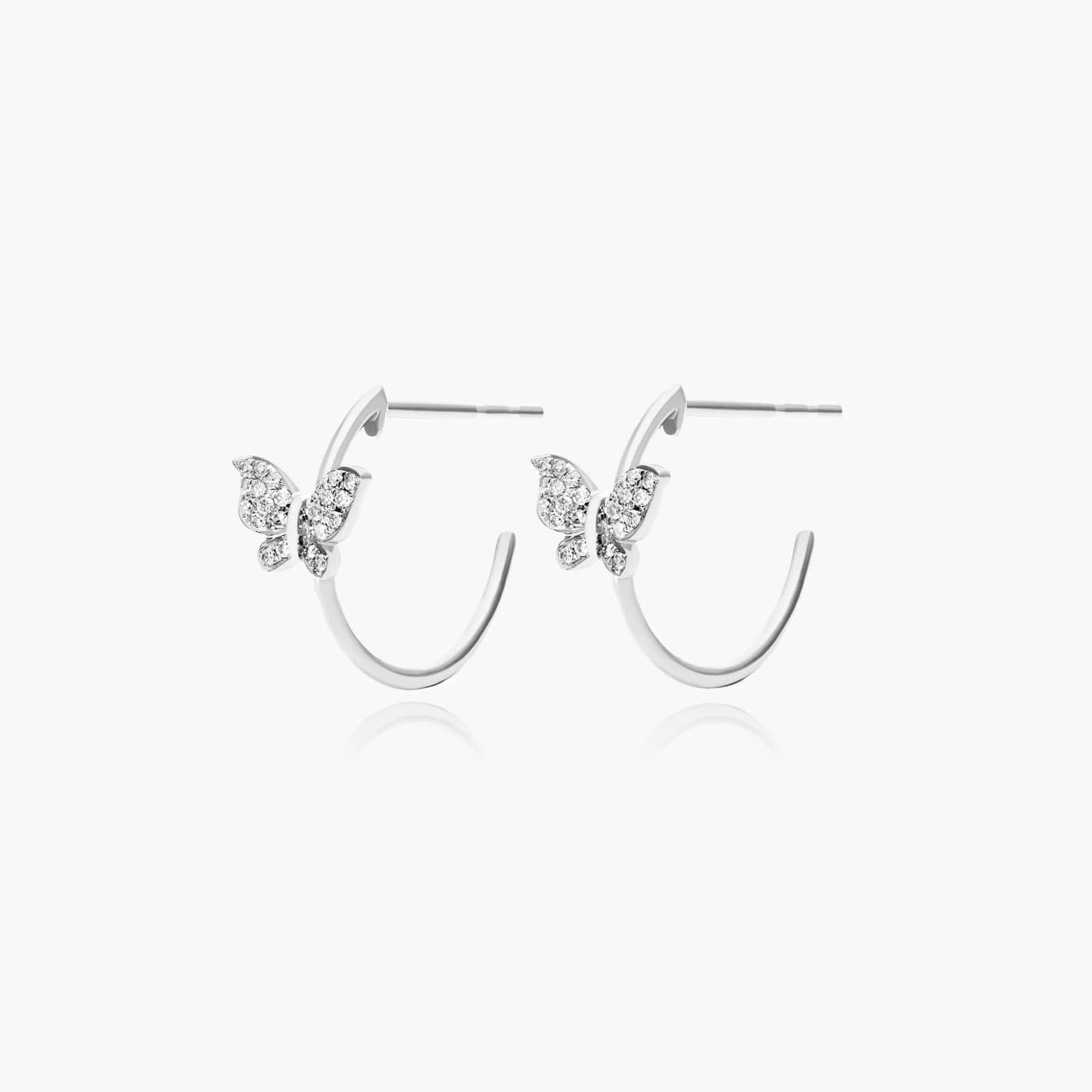 Butterfly Diamond Hoop Earrings In 14K White Gold