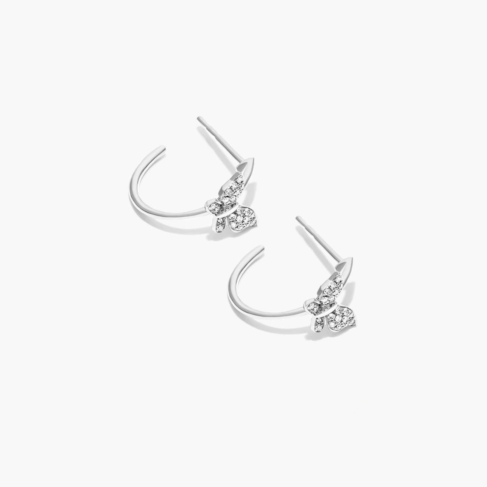Butterfly Diamond Hoop Earrings In 14K White Gold
