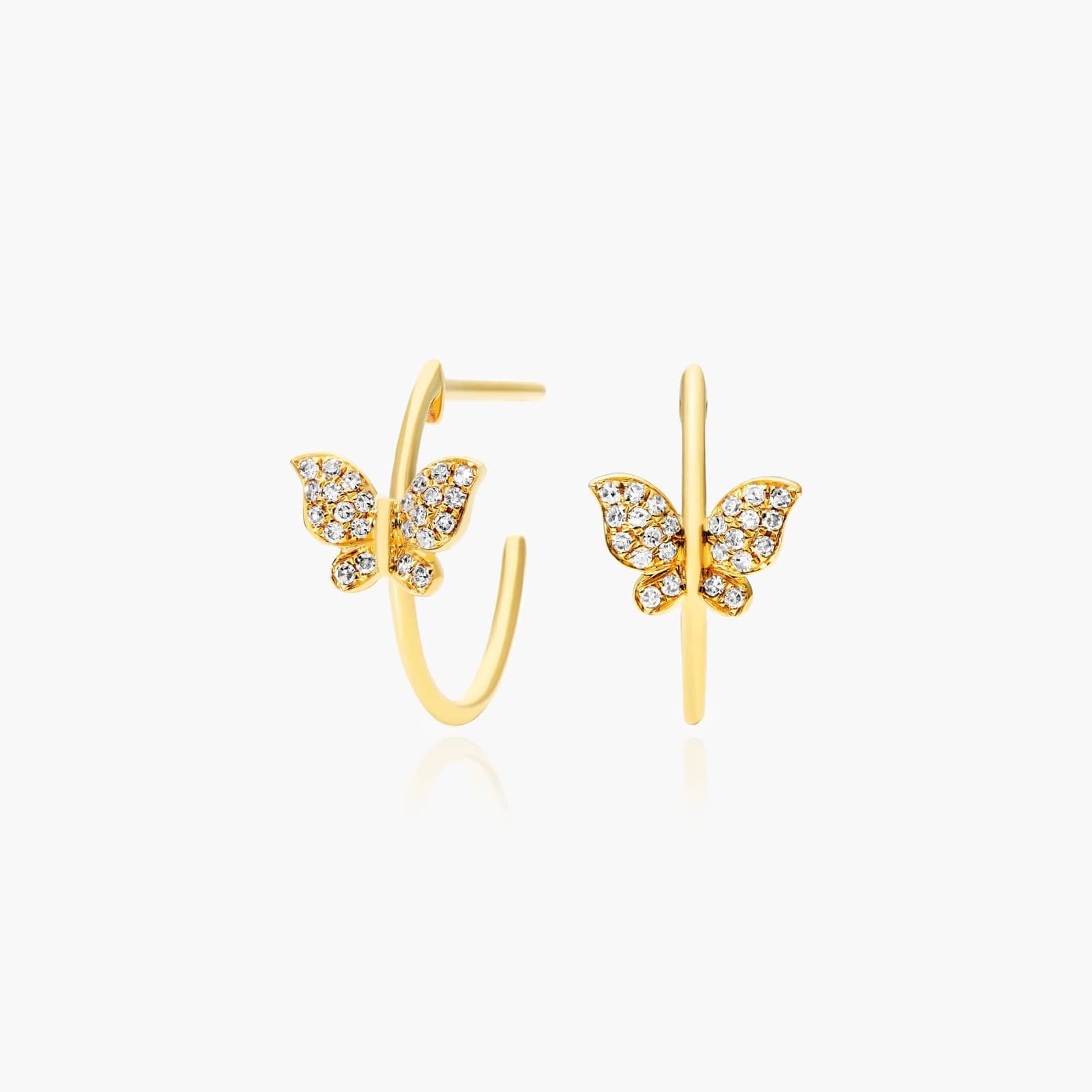 [LLOYD] 14K☆Butterfly Earrings Butterfly Diamond Hoop Earrings In 14K Yellow Gold-81581y14