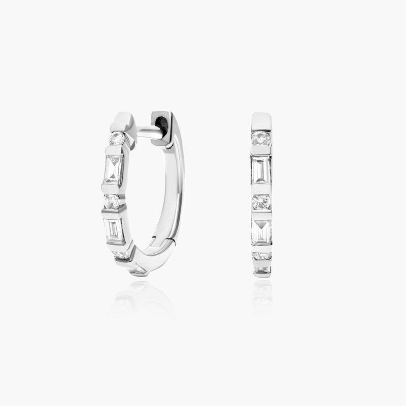 Diamond Huggie Hoop Earrings In 14K White Gold