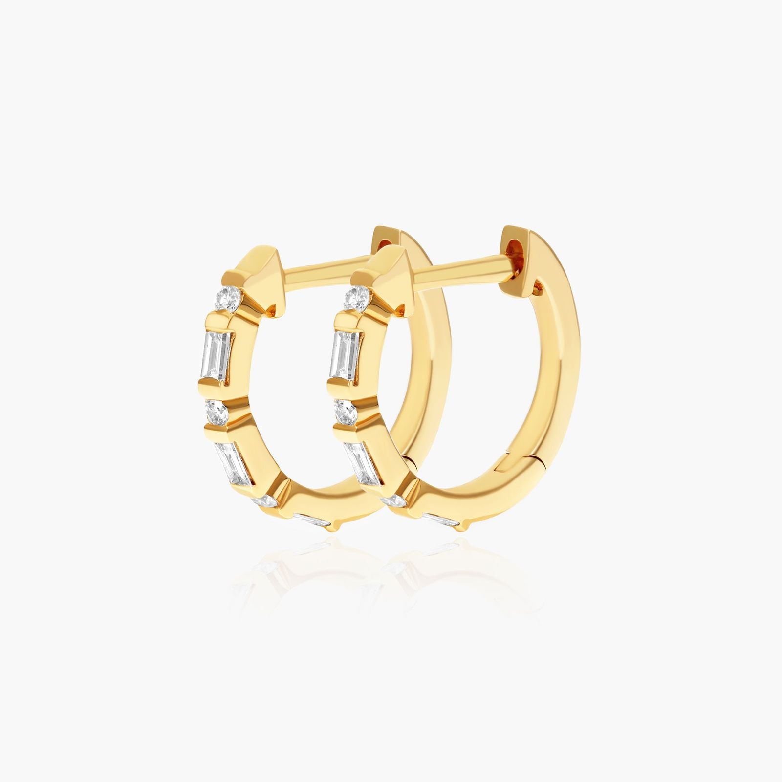 Diamond Huggie Hoop Earrings In 14K Yellow Gold