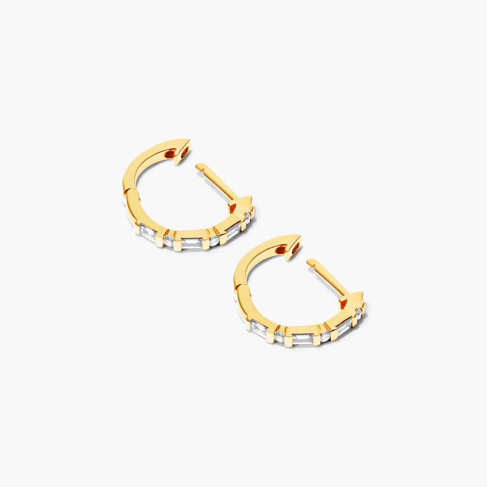 Diamond Huggie Hoop Earrings In 14K Yellow Gold