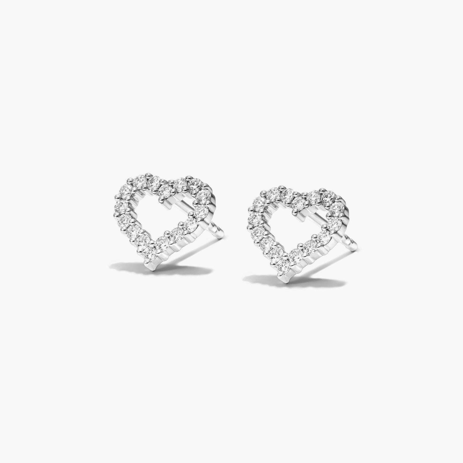 Petite Heart Shape Diamond Earrings In 14K White Gold