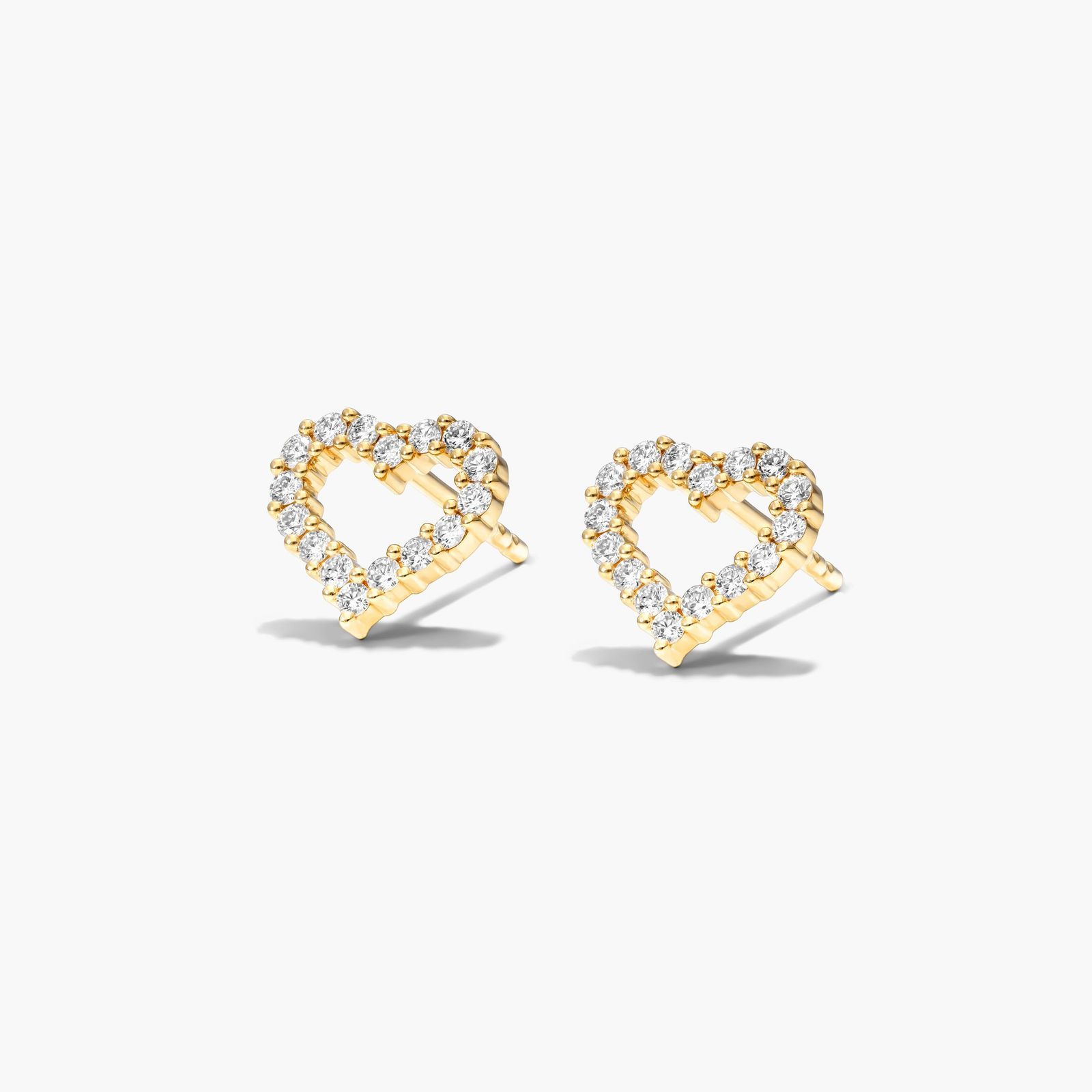 Petite Heart Shape Diamond Earrings In 14K Yellow Gold