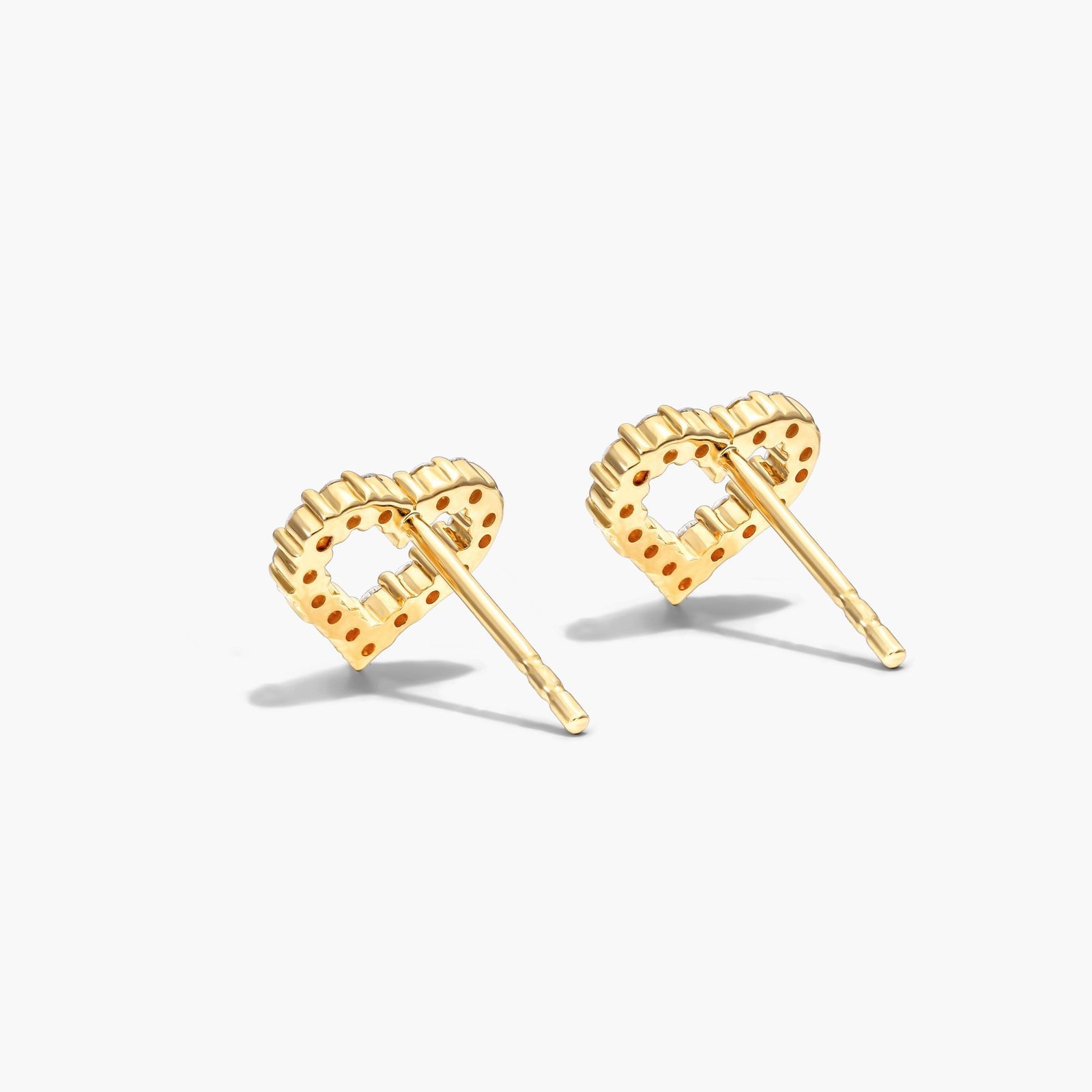 Petite Heart Shape Diamond Earrings In 14K Yellow Gold
