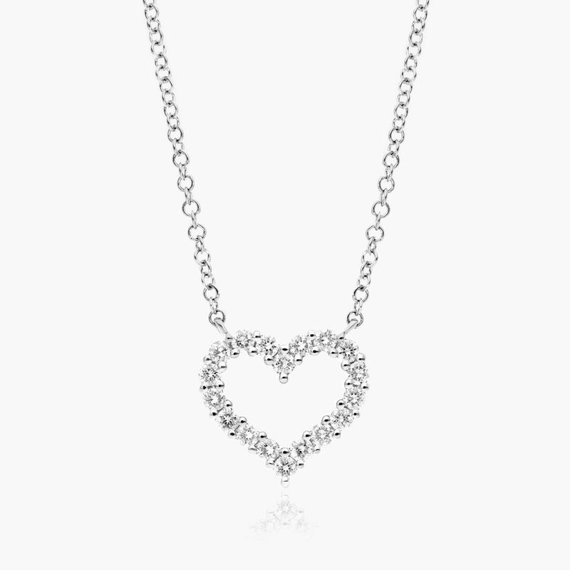 Petite Heart Diamond Necklace In 14K White Gold