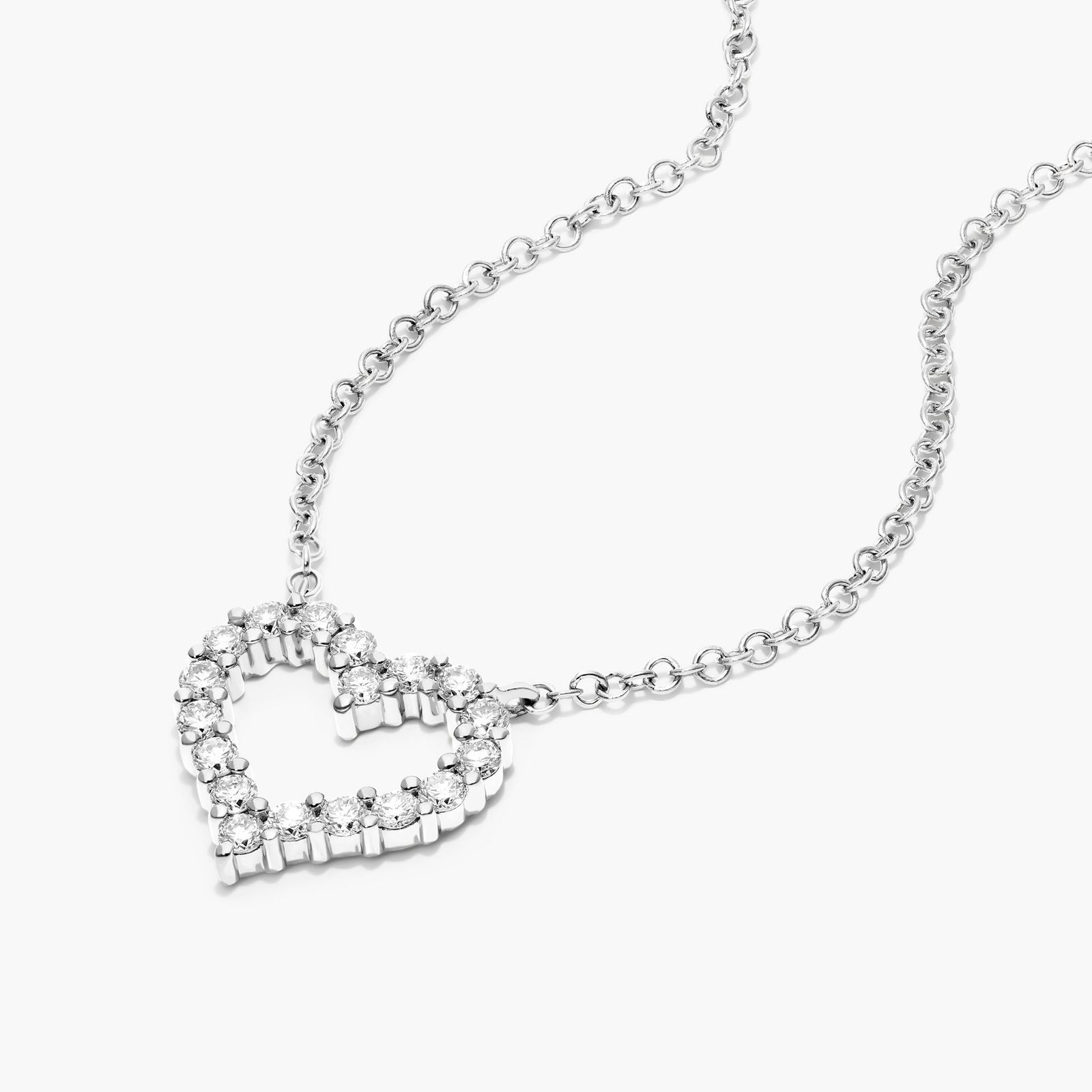 Petite Heart Diamond Necklace In 14K White Gold