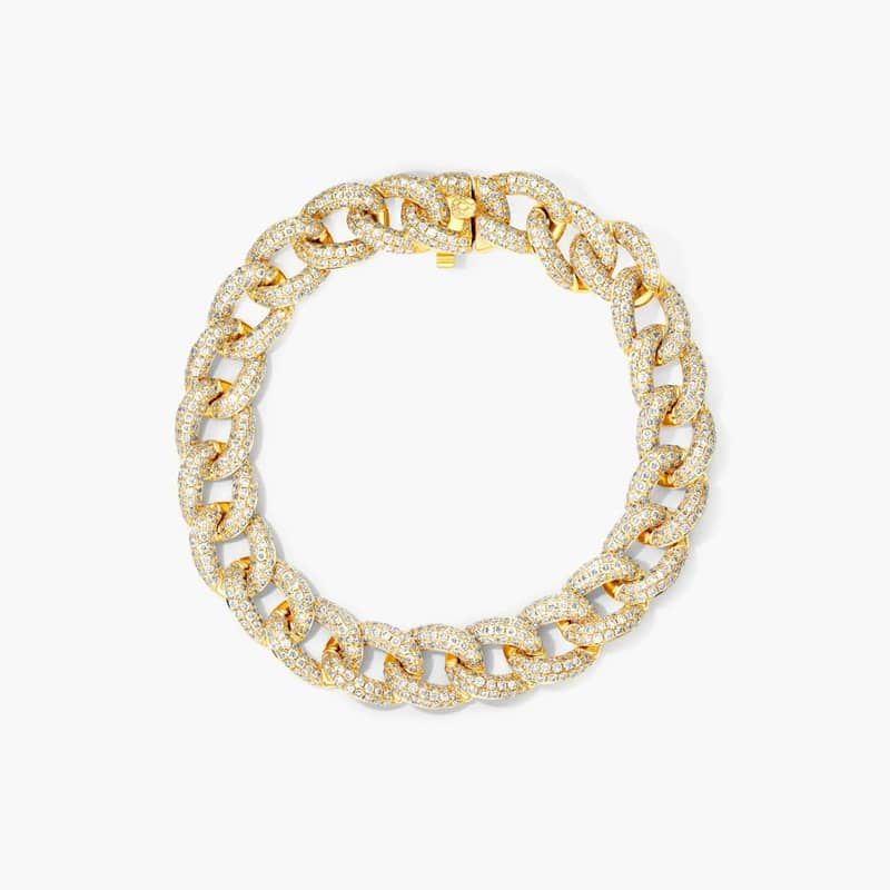 Pavé Curb Chain Diamond Bracelet In 14K Yellow Gold
