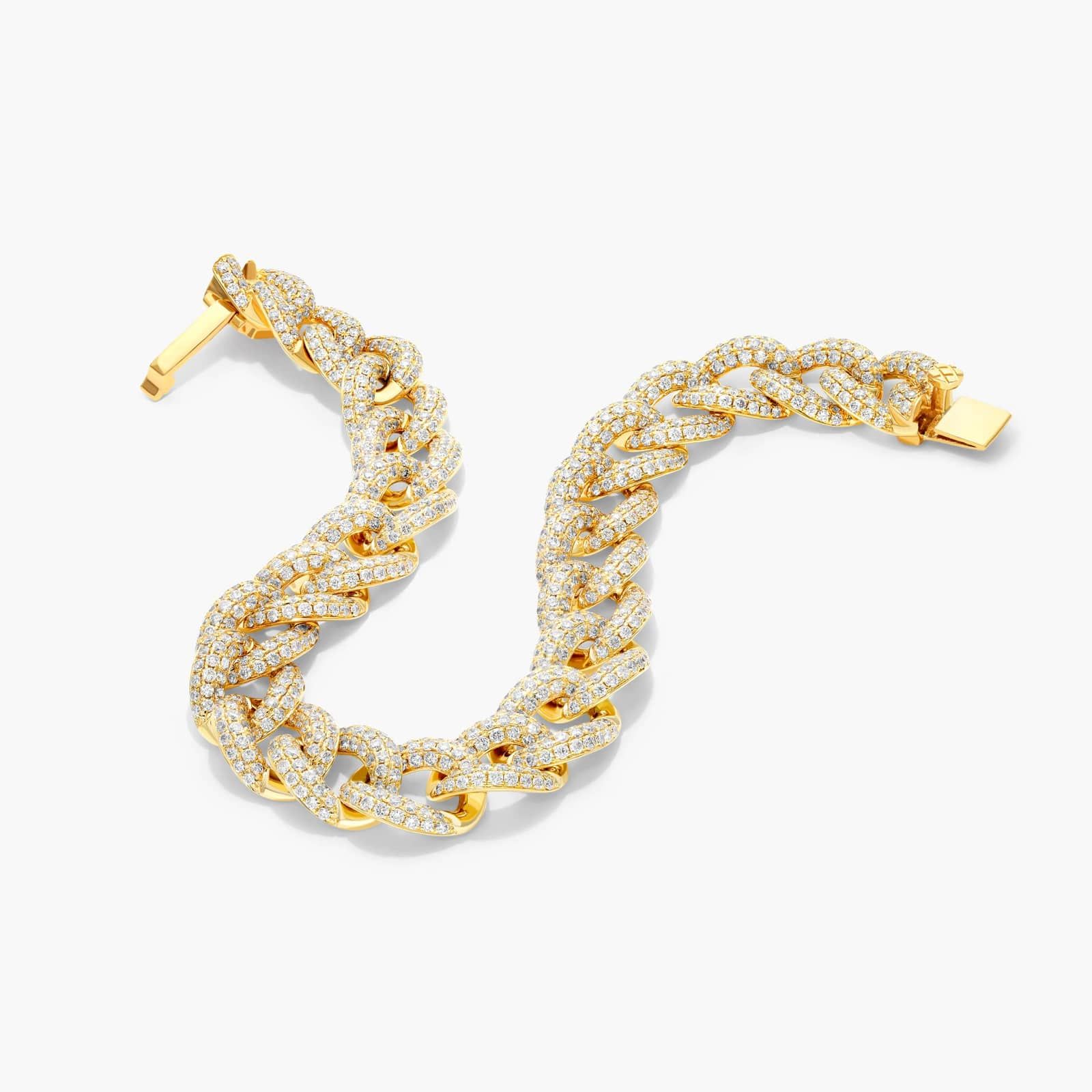 Pavé Curb Chain Diamond Bracelet In 14K Yellow Gold