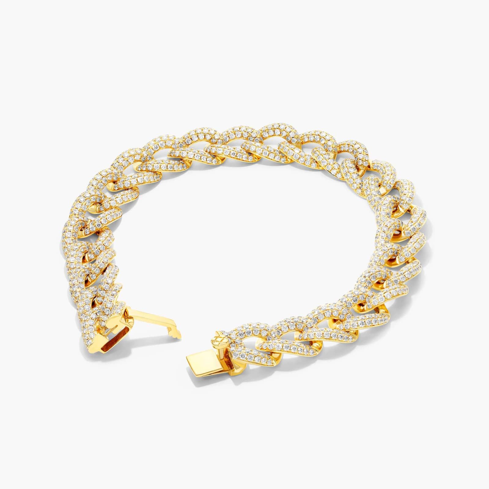 Pavé Curb Chain Diamond Bracelet In 14K Yellow Gold