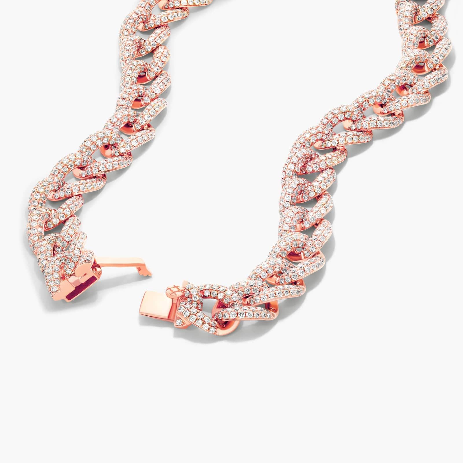 Pavé Diamond Curb Chain Necklace In 14K Rose Gold