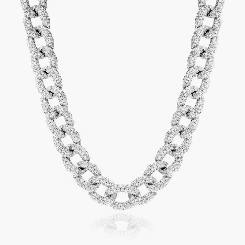 Pavé Diamond Curb Chain Necklace In 14K White Gold