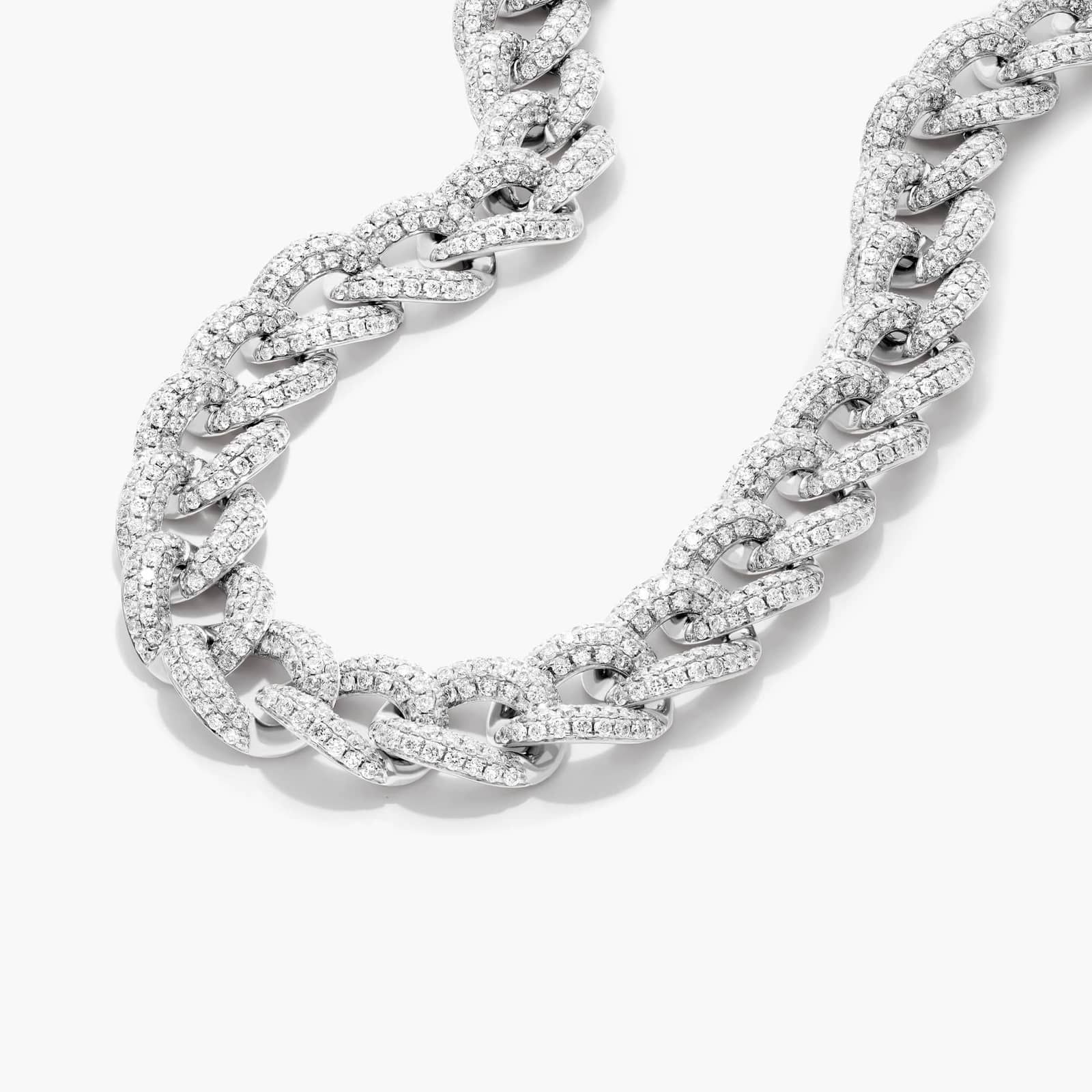 Pavé Diamond Curb Chain Necklace In 14K White Gold